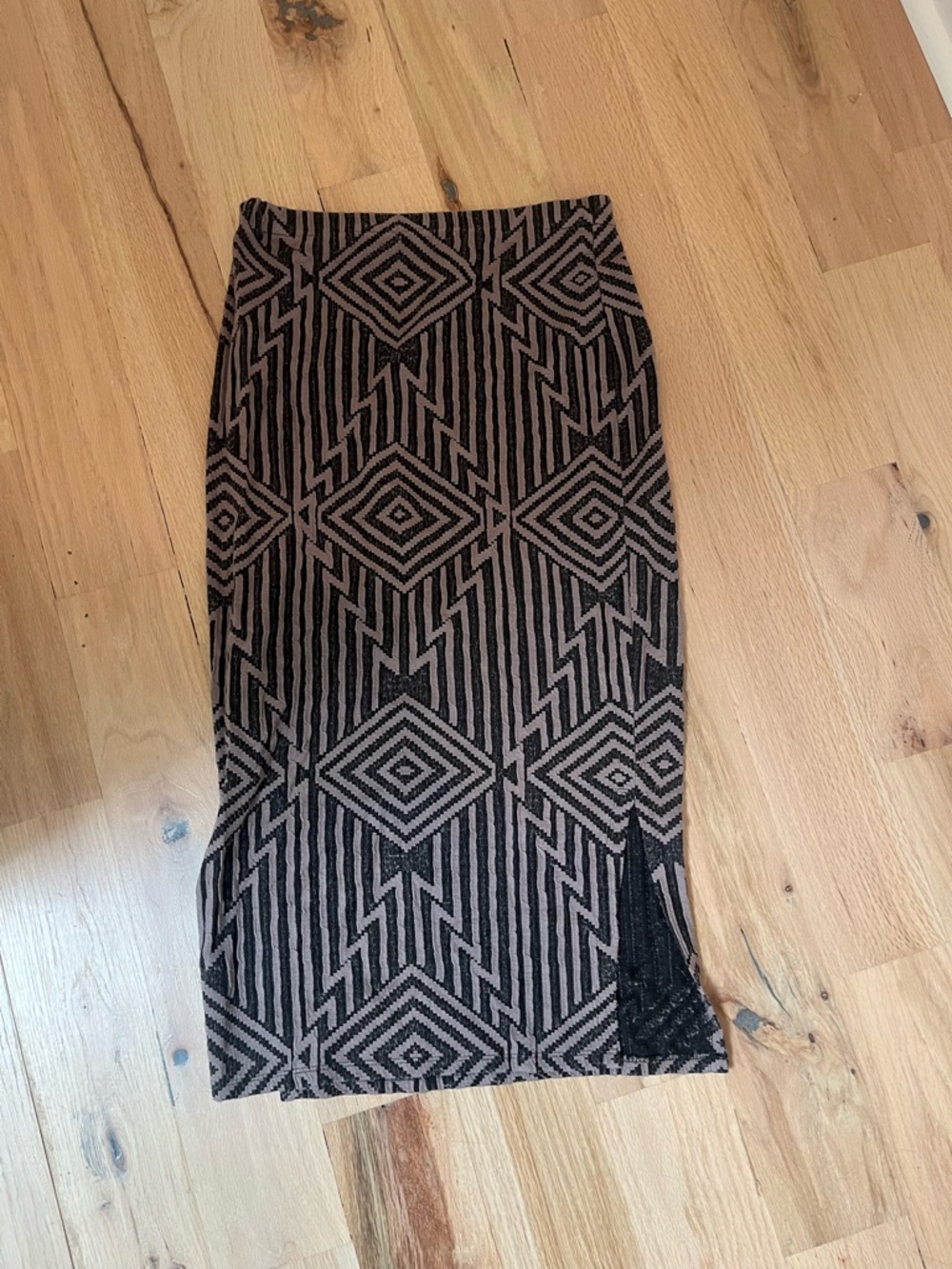 Anthropologie Tracy Reese Black and Taupe Geometric Pencil Midi Skirt